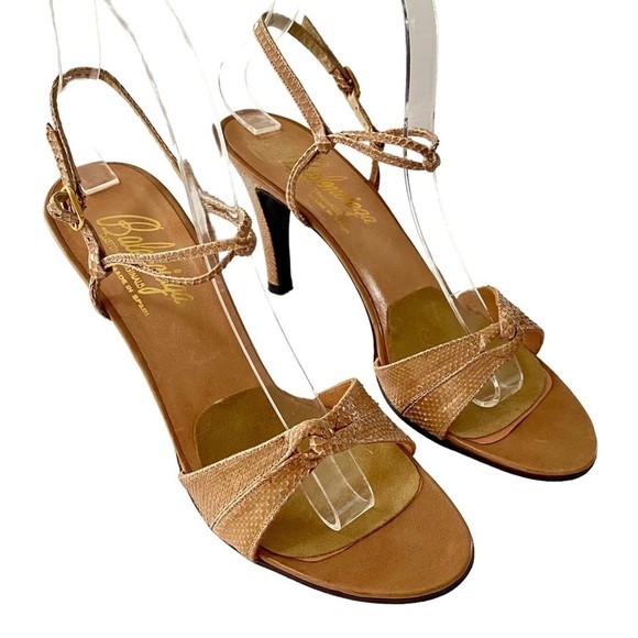 BALENCIAGA Custom Originals Tan Ankle Strap Open-toe Heels Sandals Size 8 AA - Picture 1 of 15